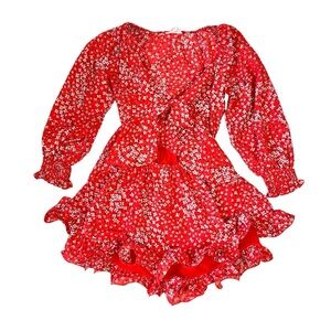L’ATISTE Floral Ruffle Layered Hem Shorts Romper Tie Front Summer Size Small